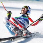 US skier Lindsey Vonn celebrates her gold medal winning run in the finishing area of the downhill Feb. 17, 2010 at the Winter Olympics in Whistler, B.C.