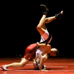 Snohomish High SchoolÕs Kyle Hurd (in red) stands Everett High SchoolÕs Laban Crook on his head during their 145-pound weight class match Jan. 22, 2007 at Snohomish High School, Wash.